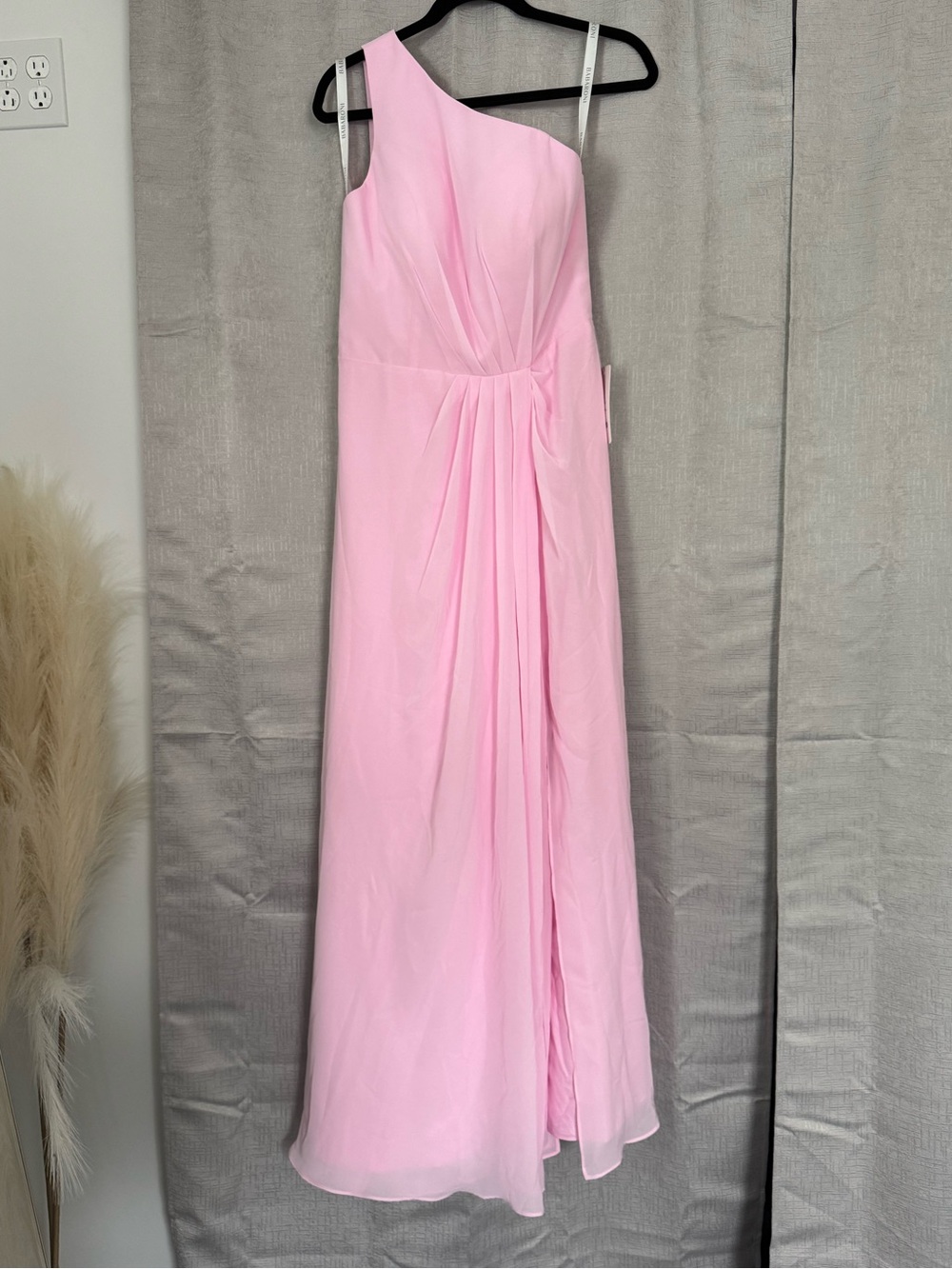 One-Shoulder Candy Pink Evening Gown with Side Draping - Picture 3 of 7